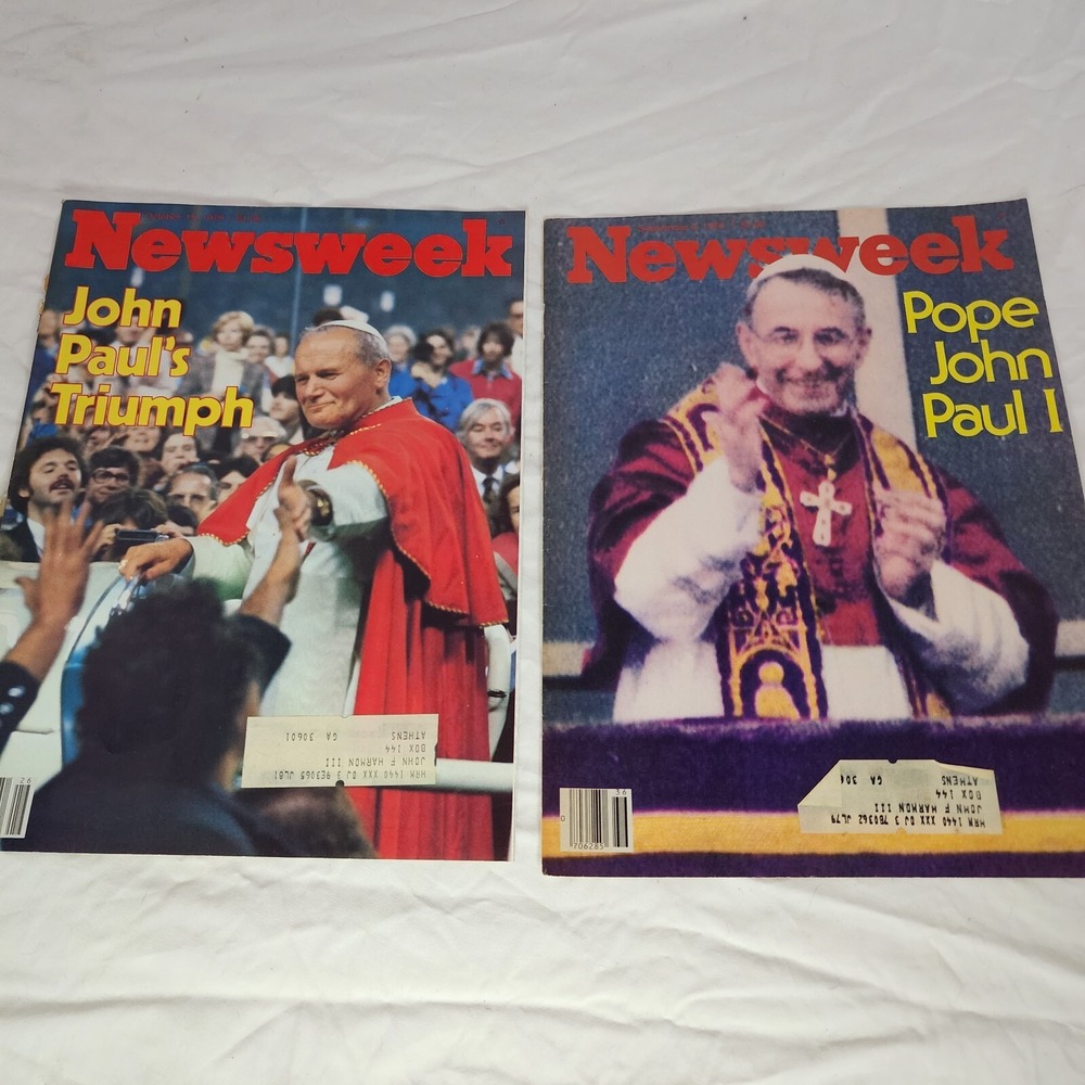 Pope John Paul I & II Newsweek covers 9/4/78 10/15/79 clippings